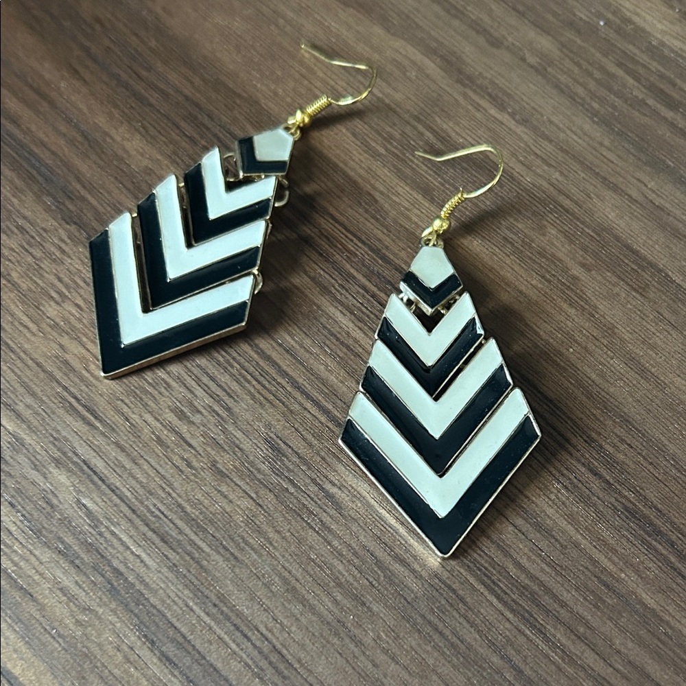 Elegant Black and White Chevron Earrings